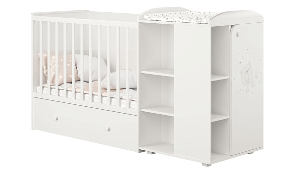 Детская кроватка-трансформер Polini Kids French 800 Teddy с ящиком фото 1